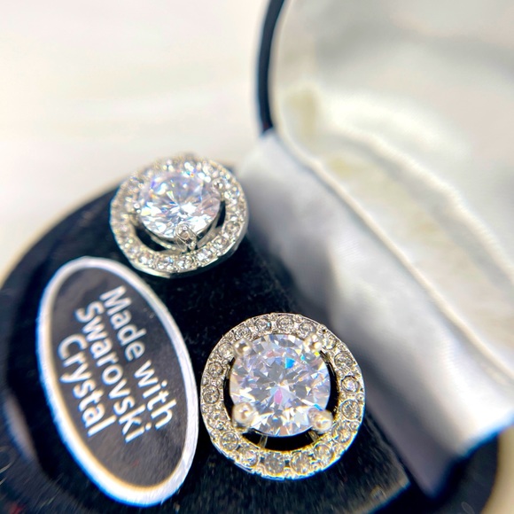 Convertible Halo Stud Crystal Earrings - Picture 2 of 8